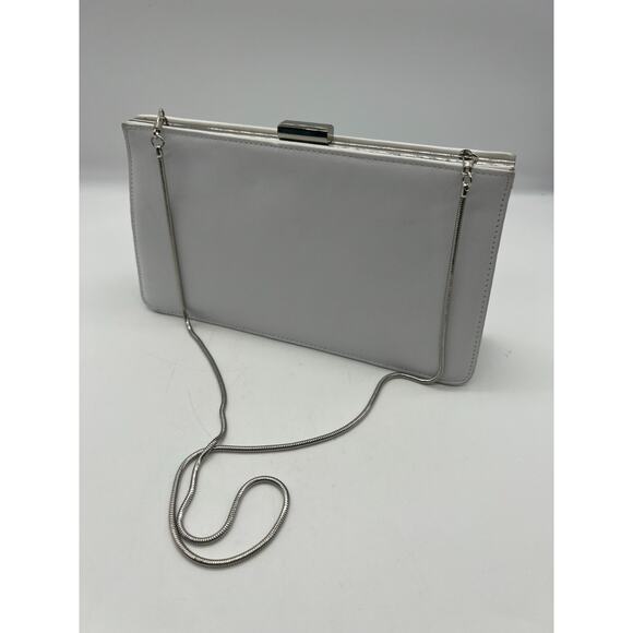 Giani Bernini White Leather Silver Chain Strap Evening Clutch Wedding Purse - Picture 4 of 11